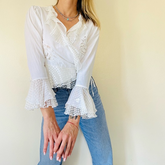 Rene Derhy Tops Rene Derhy Feminine 8s Vintage Ruffle Cotton